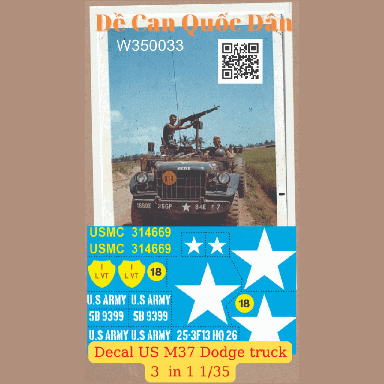 Decal Quốc Dân | 1:35 | Decal for M37 truck 3 in 1 VNW
