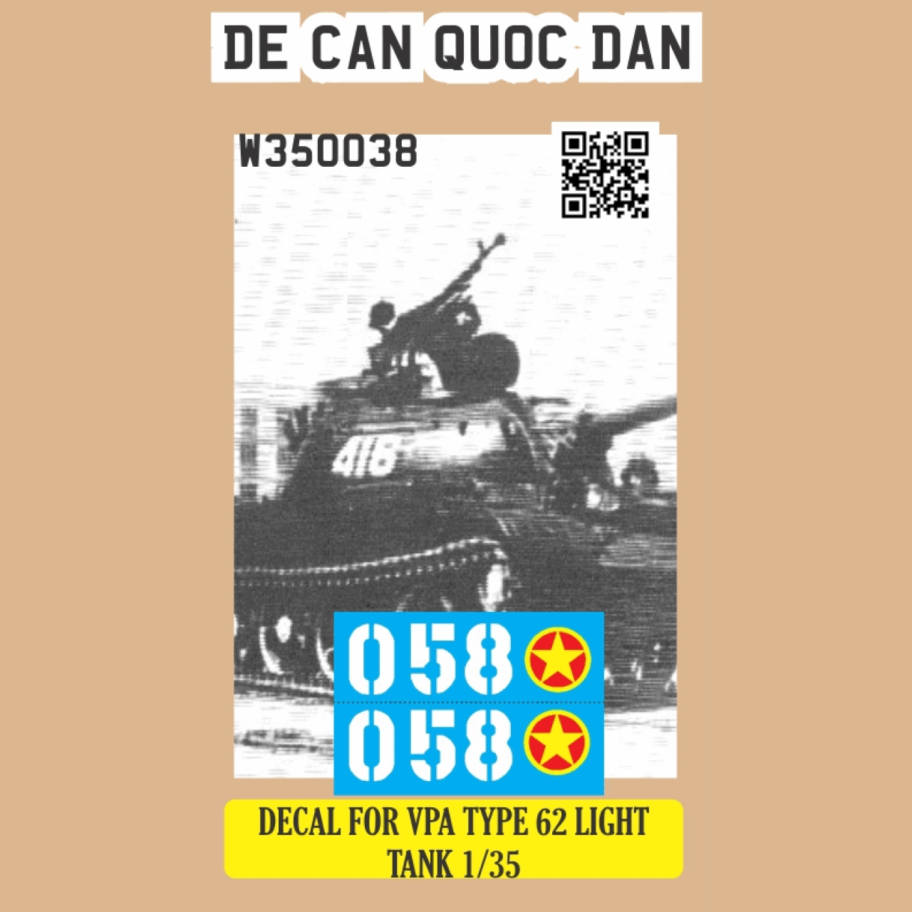 Decal Quốc Dân | 1:35 | Decal for NVA Type-62 Light tank VNW