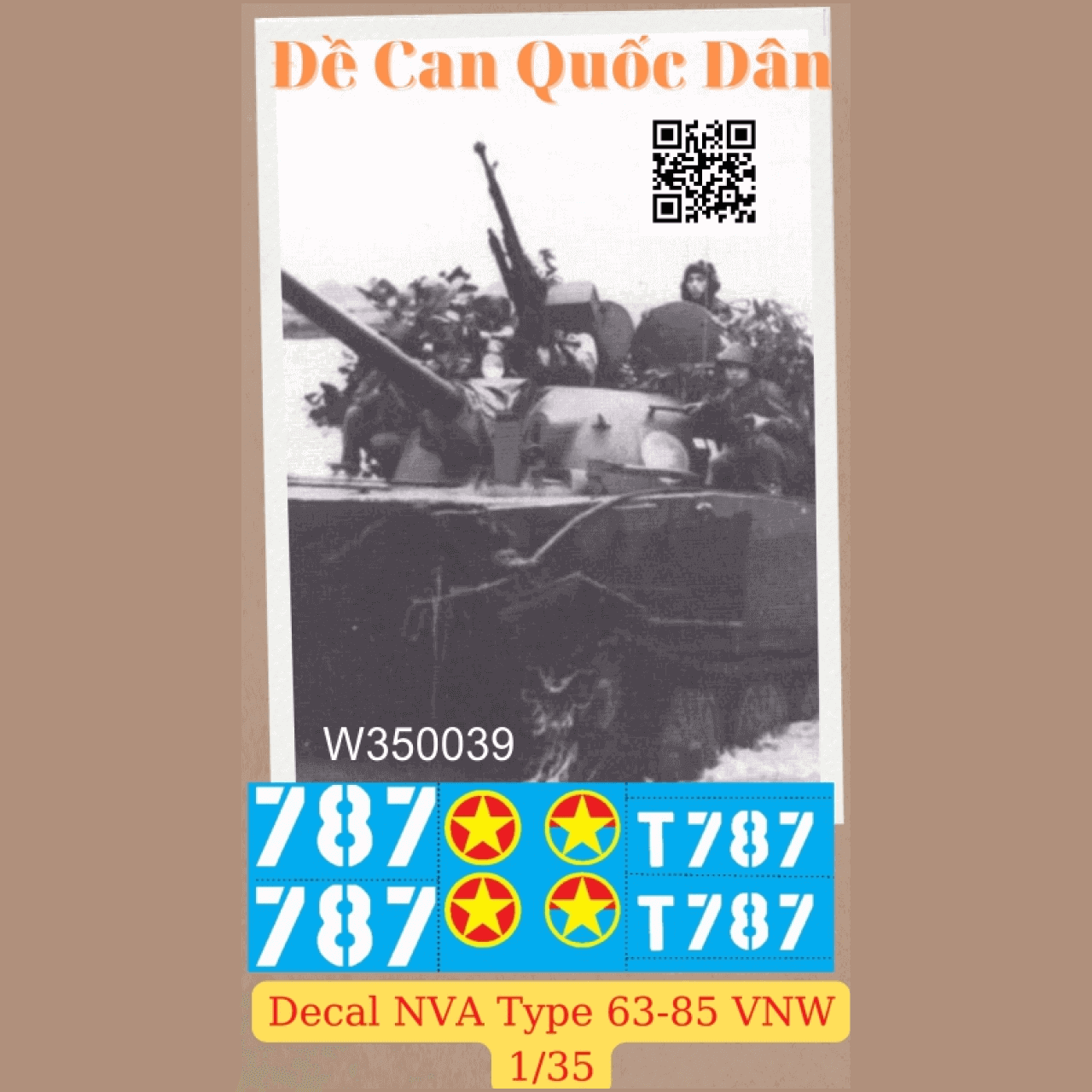 Decal Quốc Dân | 1:35 | Decal for NVA Type 63-85 ambiphious tank VNW