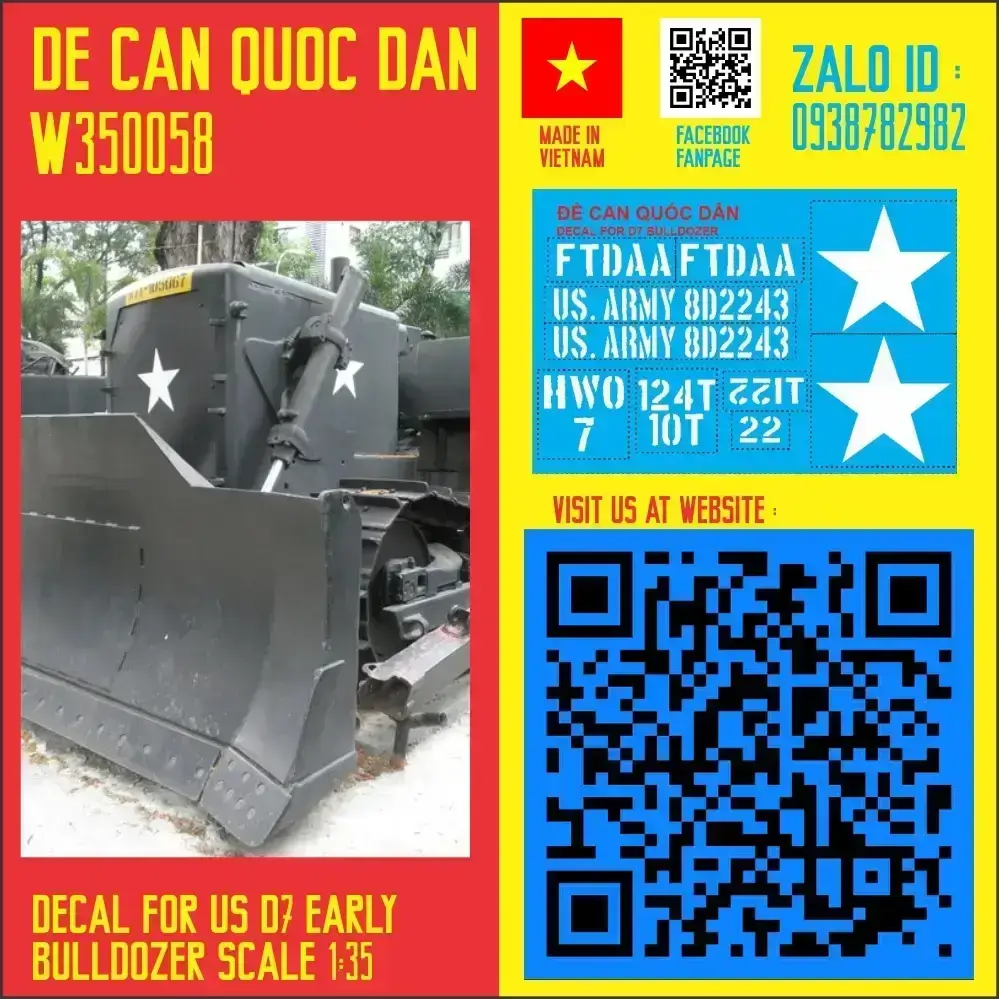 Decal Quốc Dân | 1:35 | Decal for US D7 Early Bulldozer VNW version