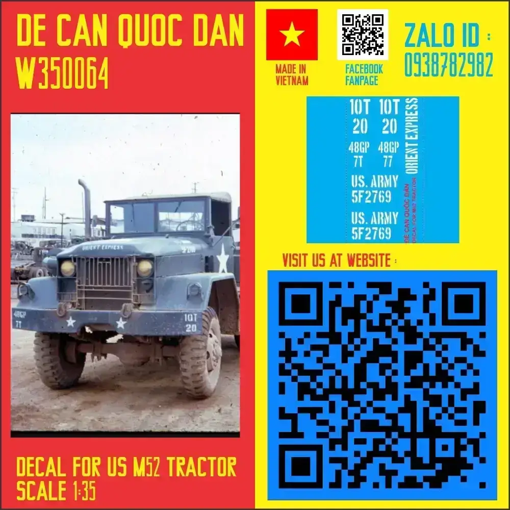 Decal Quốc Dân | 1:35 | Decal for US M52 Tractor
