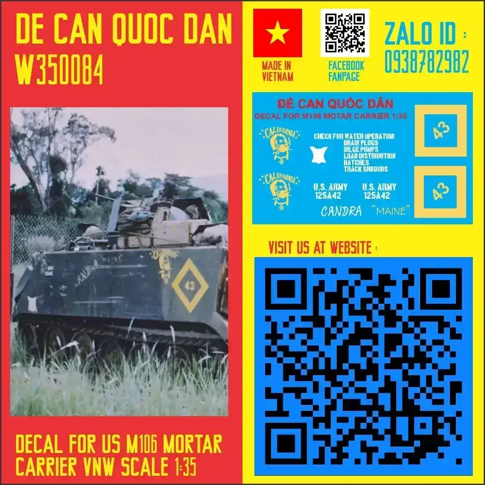 Đề Can Quốc Dân | 1:35 | Decal for M106 MORTAR CARRIER