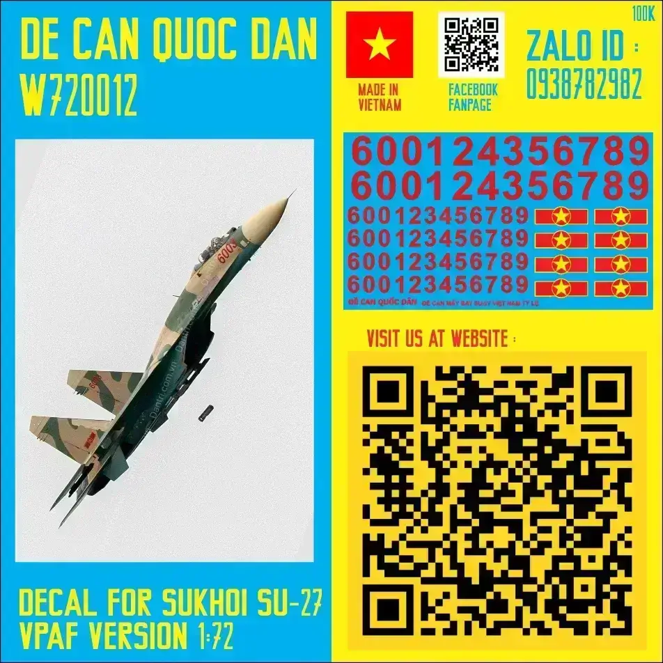 Decal Quốc Dân | 1:72 | Decal for Su-27 VPAF version