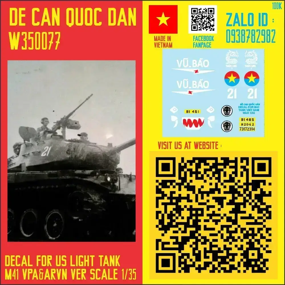 Đề Can Quốc Dân | 1:35 | Decal for M41 Walker Bulldog VNW