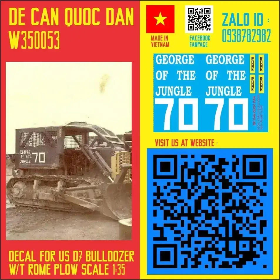 Decal Quốc Dân | 1:35 | Decal for US Bulldozer with Rome Plow Decal VNW