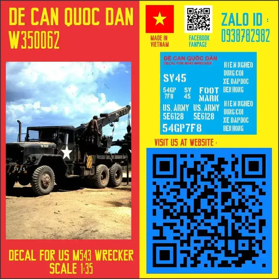 Decal Quốc Dân | 1:35 | Decal for US M543 Wrecker version