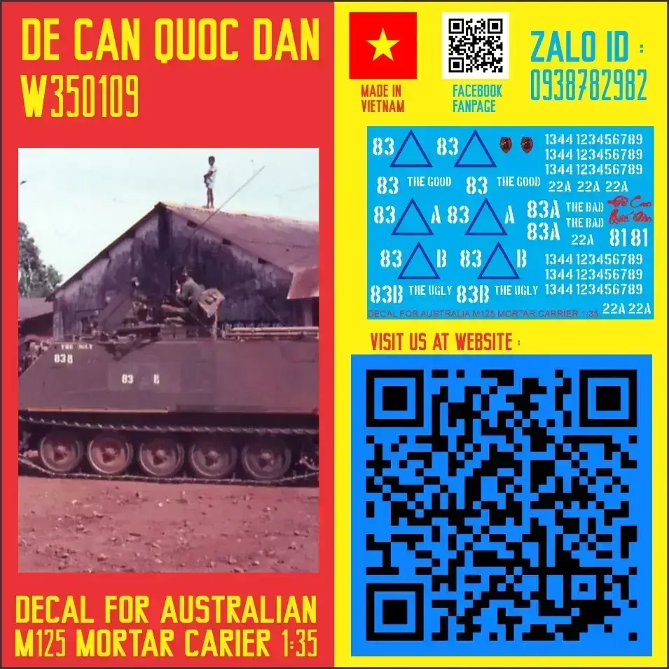 Đề Can Quốc Dân | 1:35 | Decal for AUS M125 Mortar Carrier