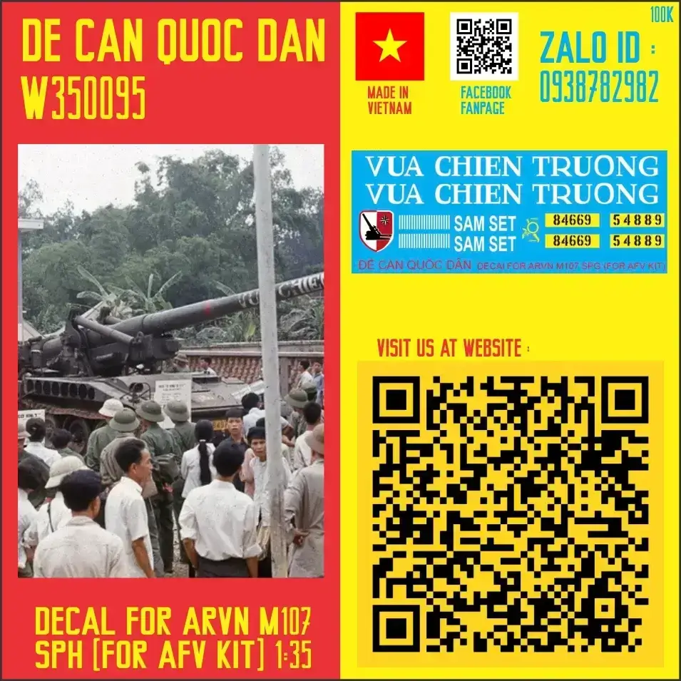 Đề Can Quốc Dân | 1:35 | Decal for ARVN M107 SPG VUA CHIEN TRUONG