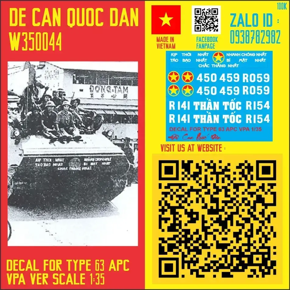 Decal Quốc Dân | 1:35 | Decal for VPA TYPE 63 APC VNW