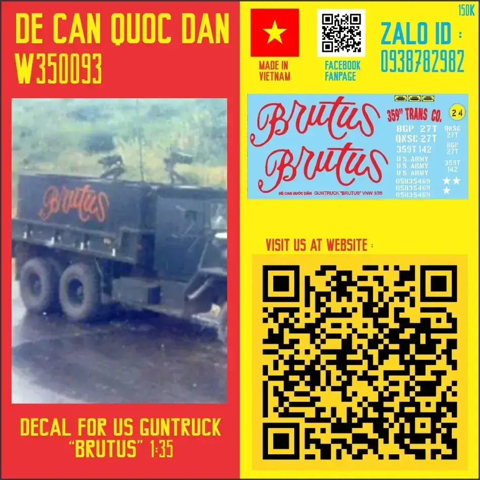 Đề Can Quốc Dân | 1:35 | Decal for  US GUNTRUCK "BRUTUS"