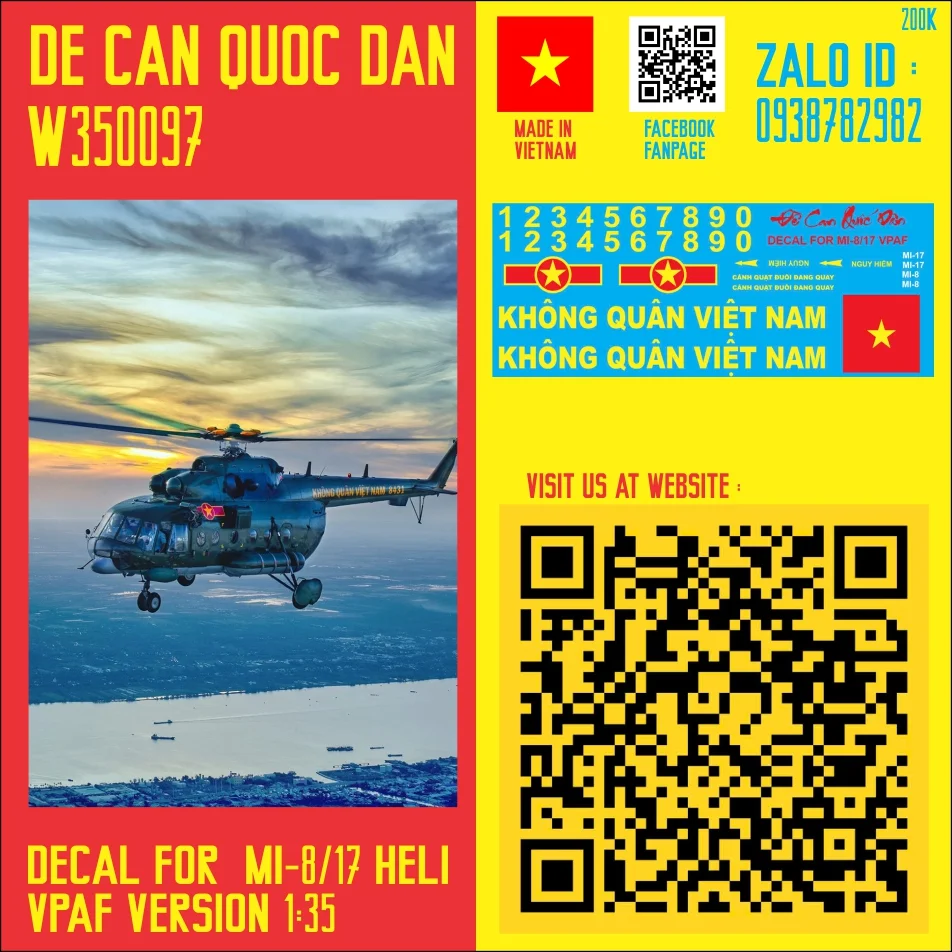 Đề Can Quốc Dân | 1:35 | Decal for VietNam Mi-8/17 VPAF