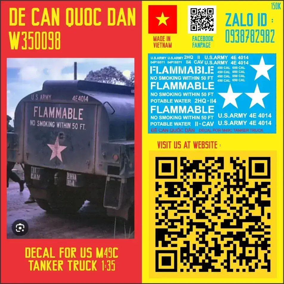 Đề Can Quốc Dân | 1:35 | Decal for US M49C Tanker Truck