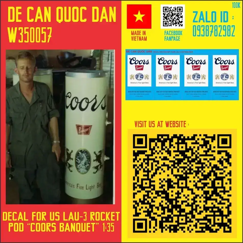 Decal Quốc Dân | 1:35 | Decal for LAU-3 Rocket Pod "Coors Banquet" Version Decal (for UH-1, AH-1 heli)