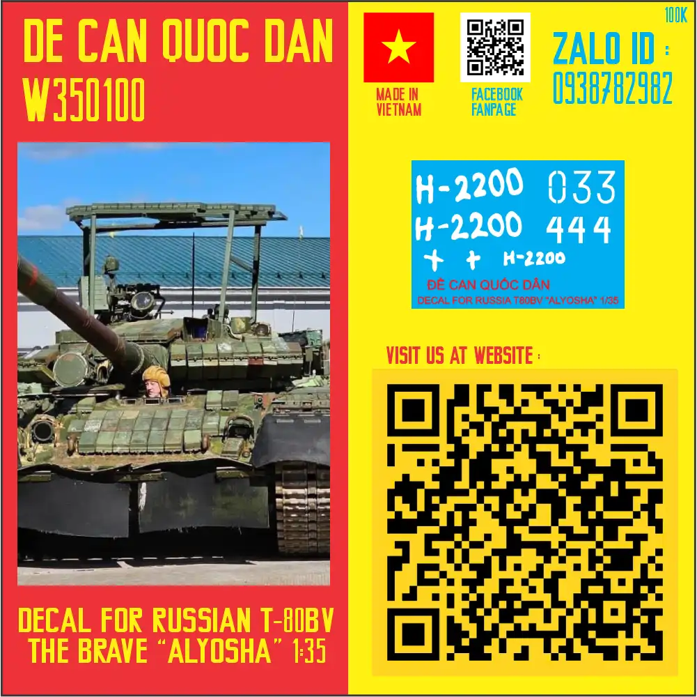 Đề Can Quốc Dân | 1:35 | Decal for Russia T80BV Alyosha