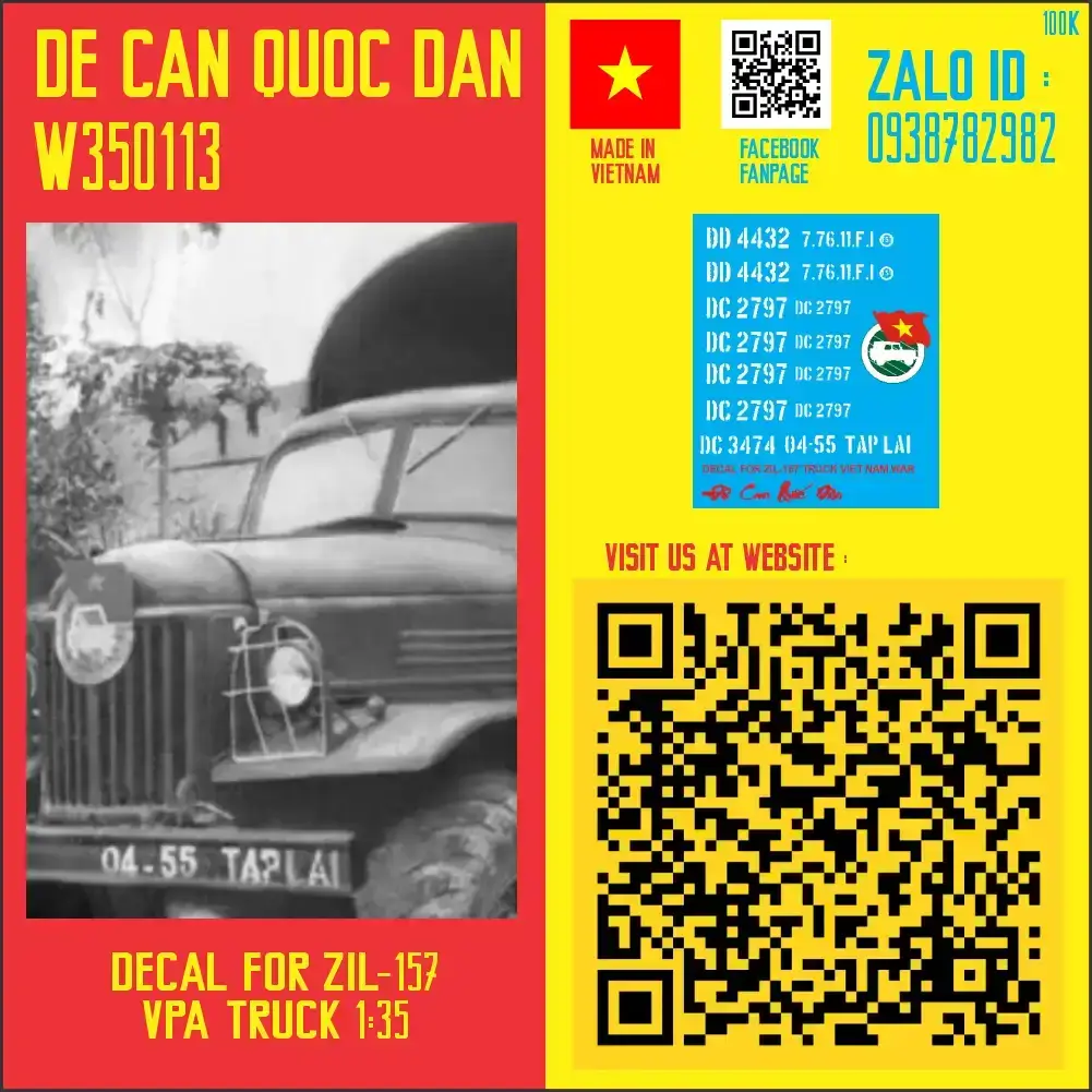 Đề Can Quốc Dân | 1:35 | Decal for Zil-157 Truck Việt Nam War