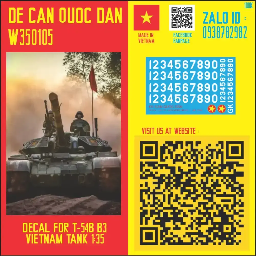 Đề Can Quốc Dân | 1:35 | Decal for T-54B Modernized Vietnam Tank