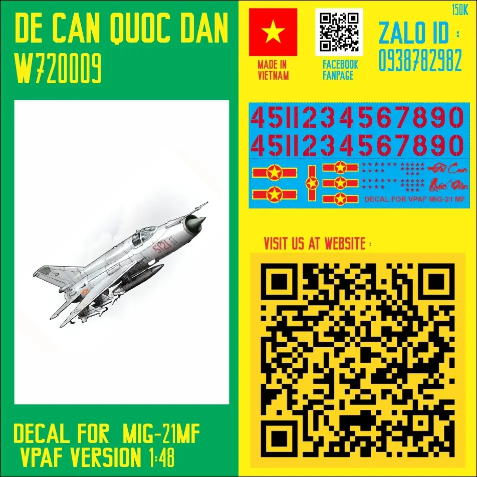 Decal Quốc Dân | 1:48 | Decal for VPAF MIG-21