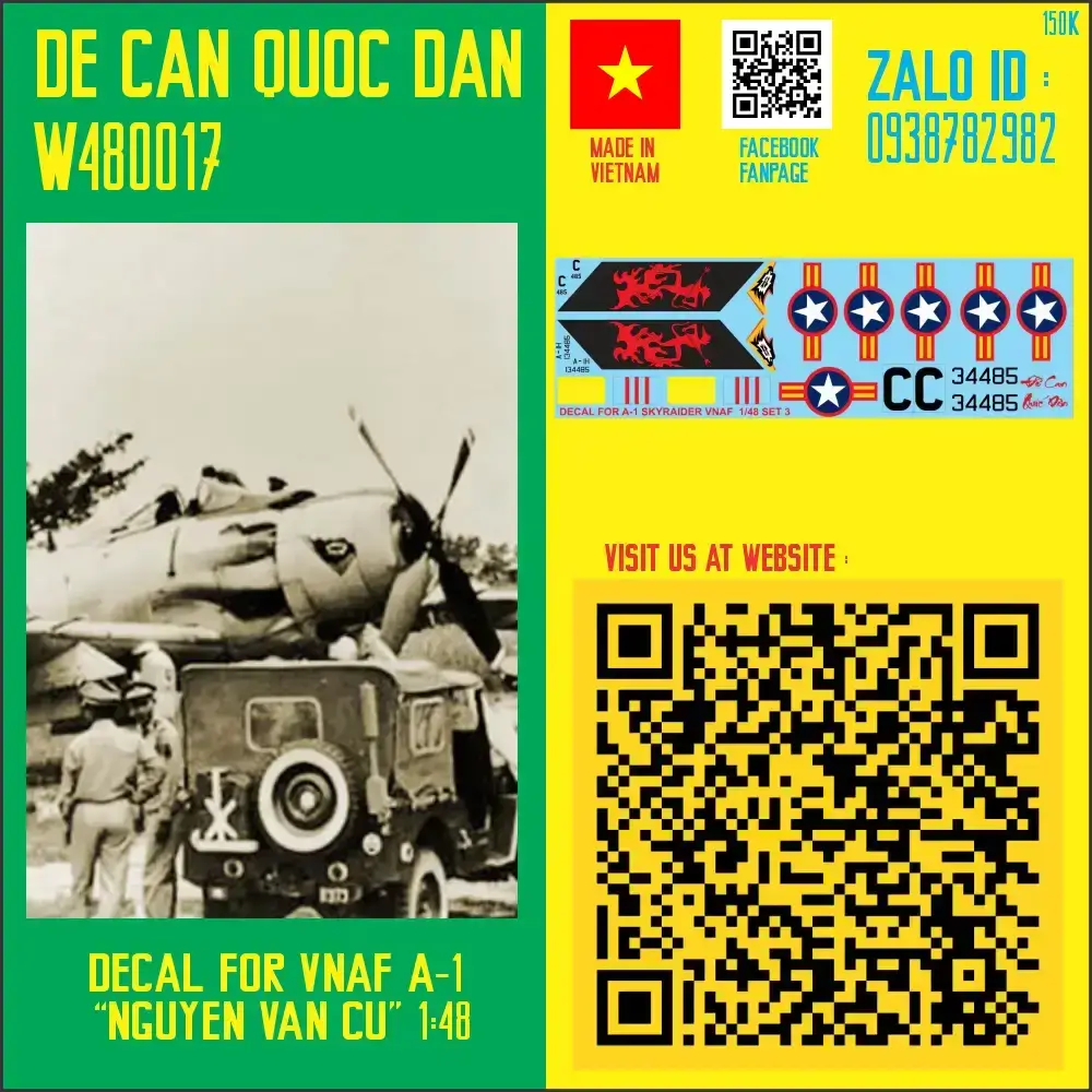 Decal Quốc Dân | 1:48 | Decal for A1 Skyraider "Nguyen Van Cu" Version