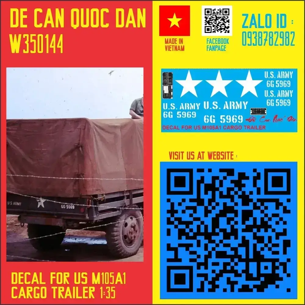 Decal Quốc Dân | 1:35 | DECAL FOR US M105A1 CARGO TRAILER