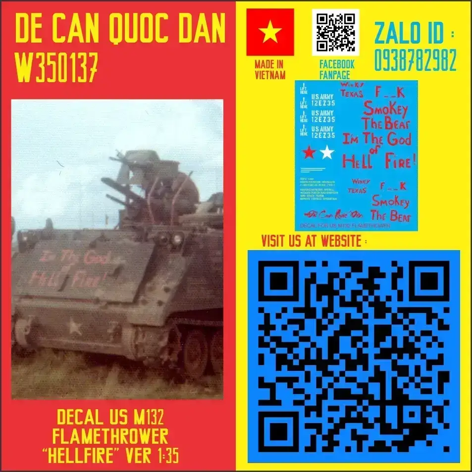 Decal Quốc Dân | 1:35 | DECAL FOR US M132 FLAME THROWER VIETNAM WAR