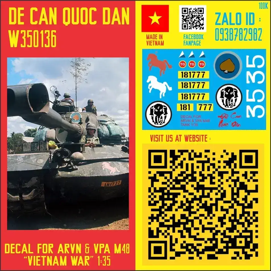 Decal Quốc Dân | 1:35 | DECAL FOR US M48A3 TANK ARVN VERSION