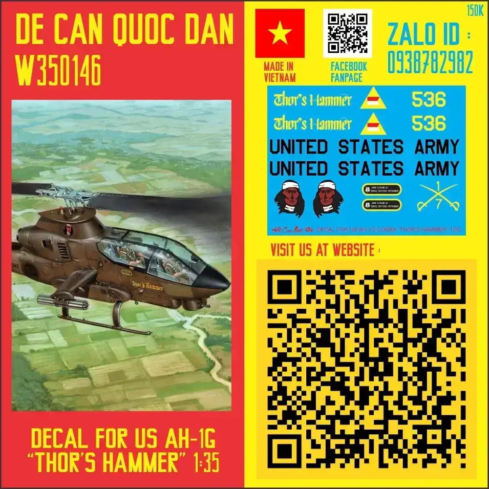 Decal Quốc Dân | 1:35 | DECAL FOR AH-1G HELICOPTER "THOR'S HAMMER"