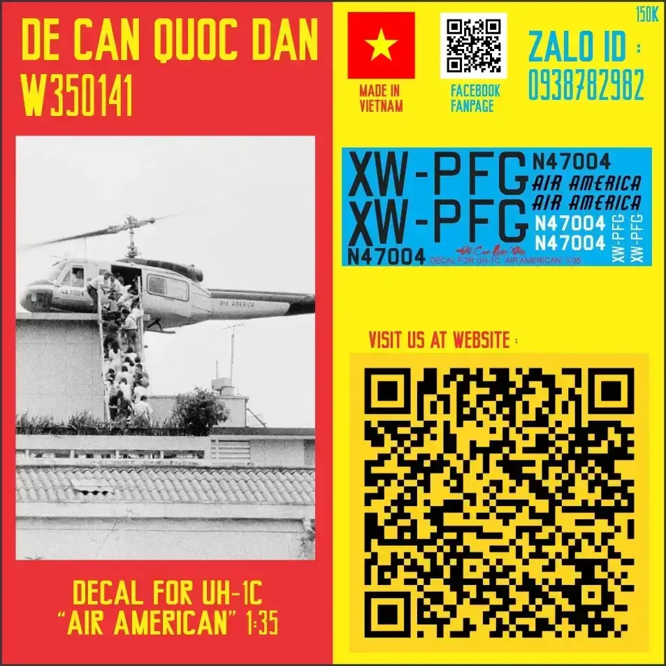 Decal Quốc Dân | 1:35 | DECAL FOR BELL 205 HELICOPTER "AIR AMERICAN"