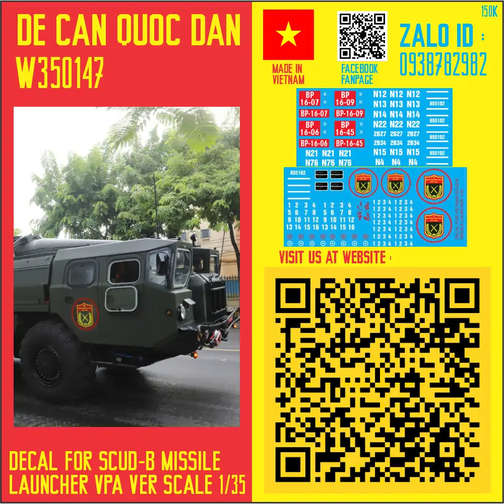Decal Quốc Dân | 1:35 | DECAL FOR SCUD-B MISSILE LAUNCHER VPA VERSION 1/35