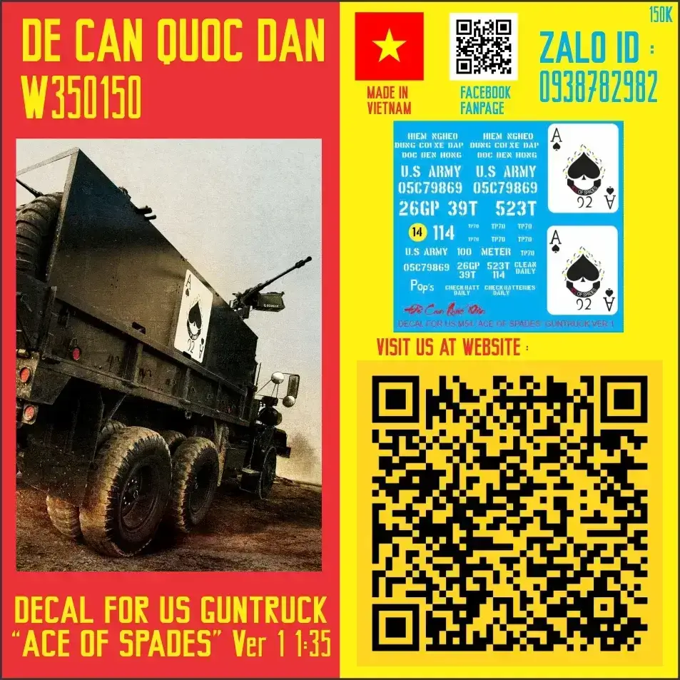 Decal Quốc Dân | 1:35 | DECAL FOR US M54 GUNTRUCK "ACE OF SPADES" VER 1