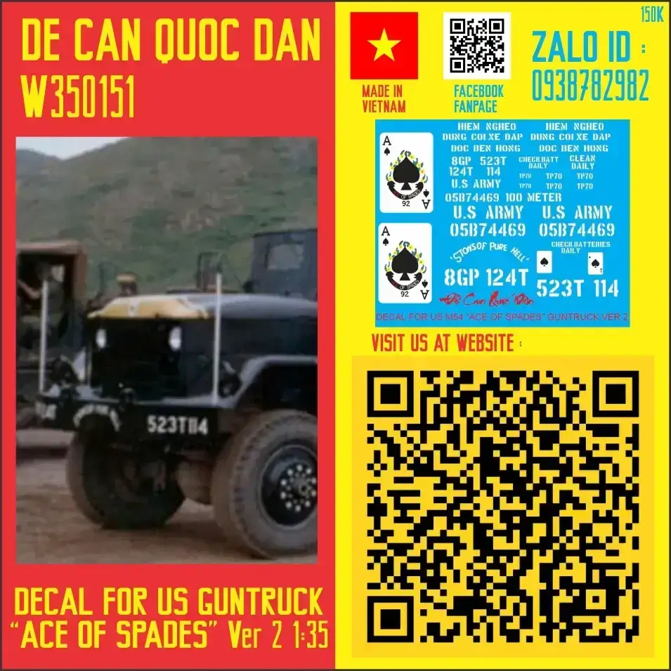 Decal Quốc Dân | 1:35 | DECAL FOR US M54 GUNTRUCK "ACE OF SPADES" VER 2