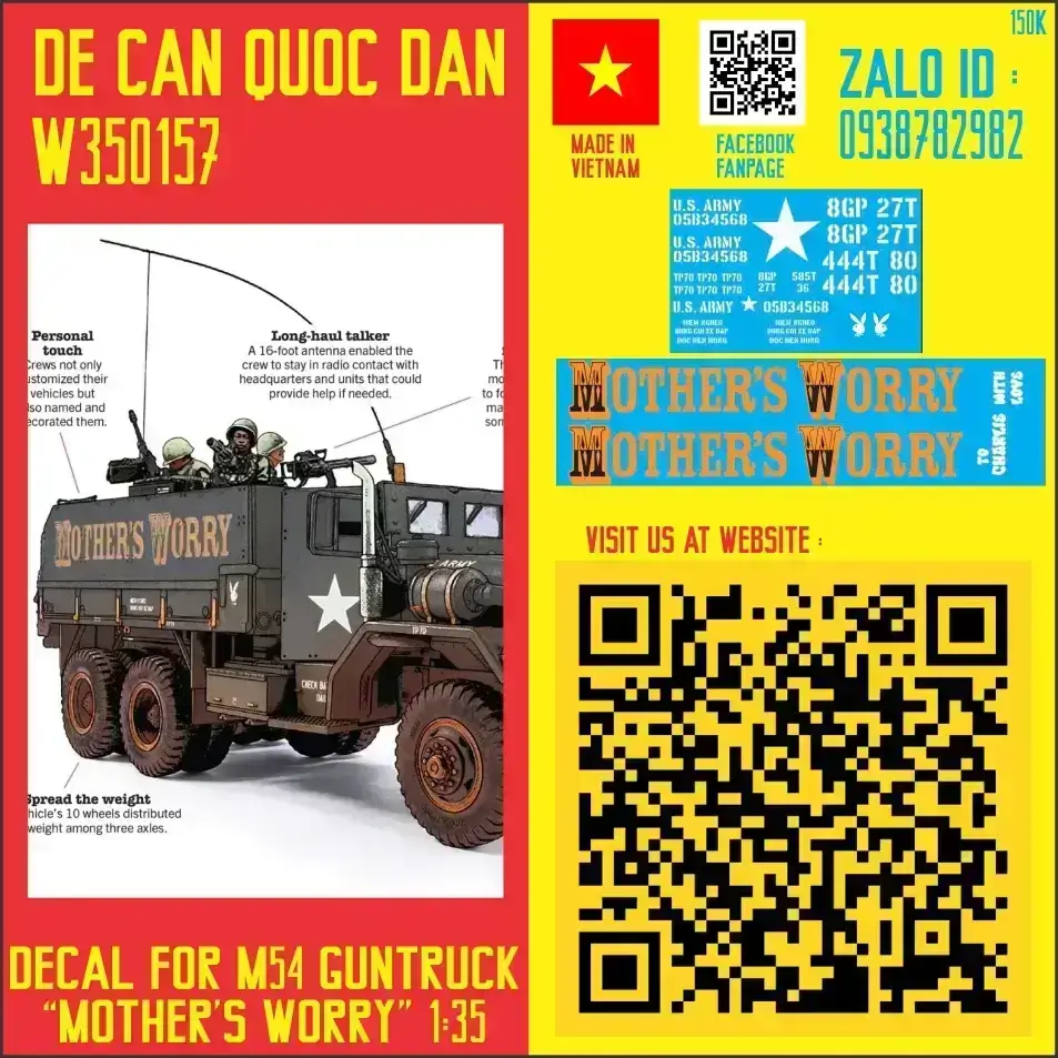 Decal Quốc Dân | 1:35 | DECAL FOR US M54 GUNTRUCK "MOTHER'S WORRY"