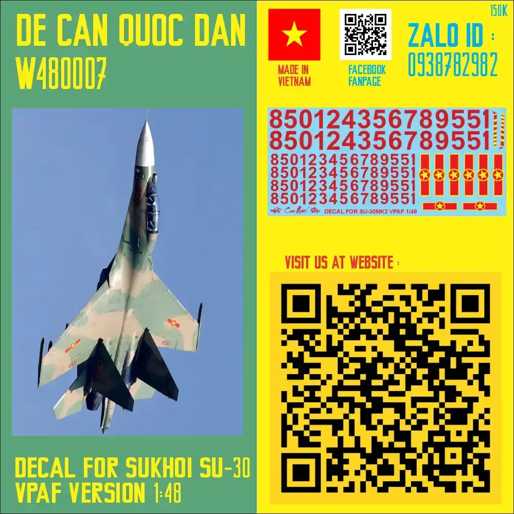 Decal Quốc Dân | 1:48 | Decal for SU-30 VPAF VERSION