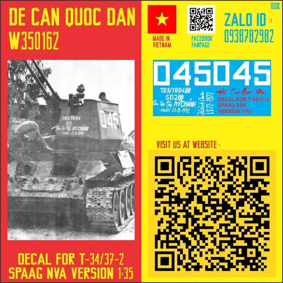 Decal Quốc Dân | 1:35 | DECAL FOR T-34/37-2 SPAAG NVA VERSION