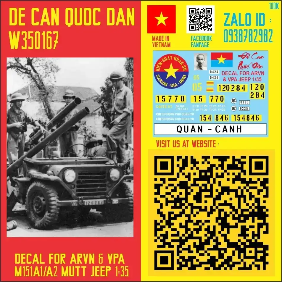 Decal Quốc Dân | 1:35 | DECAL FOR VPA & ARVN M151A1/A2 MUTT JEEP