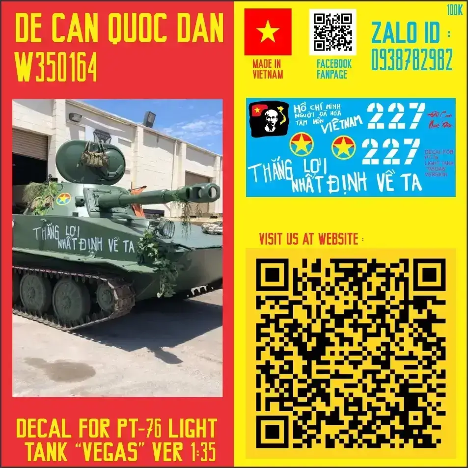Decal Quốc Dân | 1:35 | DECAL FOR PT-76 LIGHT  TANK “VEGAS” VERSION