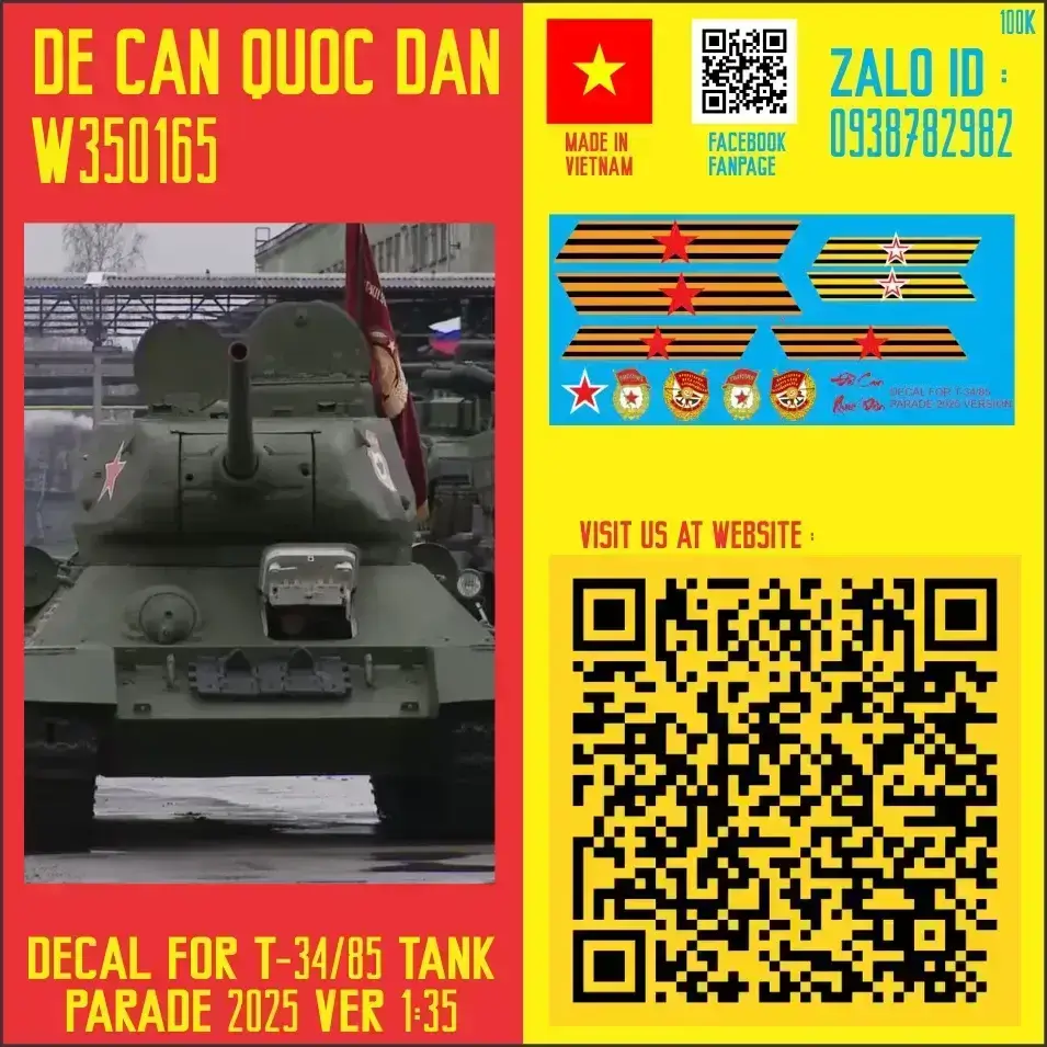 Decal Quốc Dân | 1:35 | DECAL FOR T-34/85 PARADE 2025 VERSION