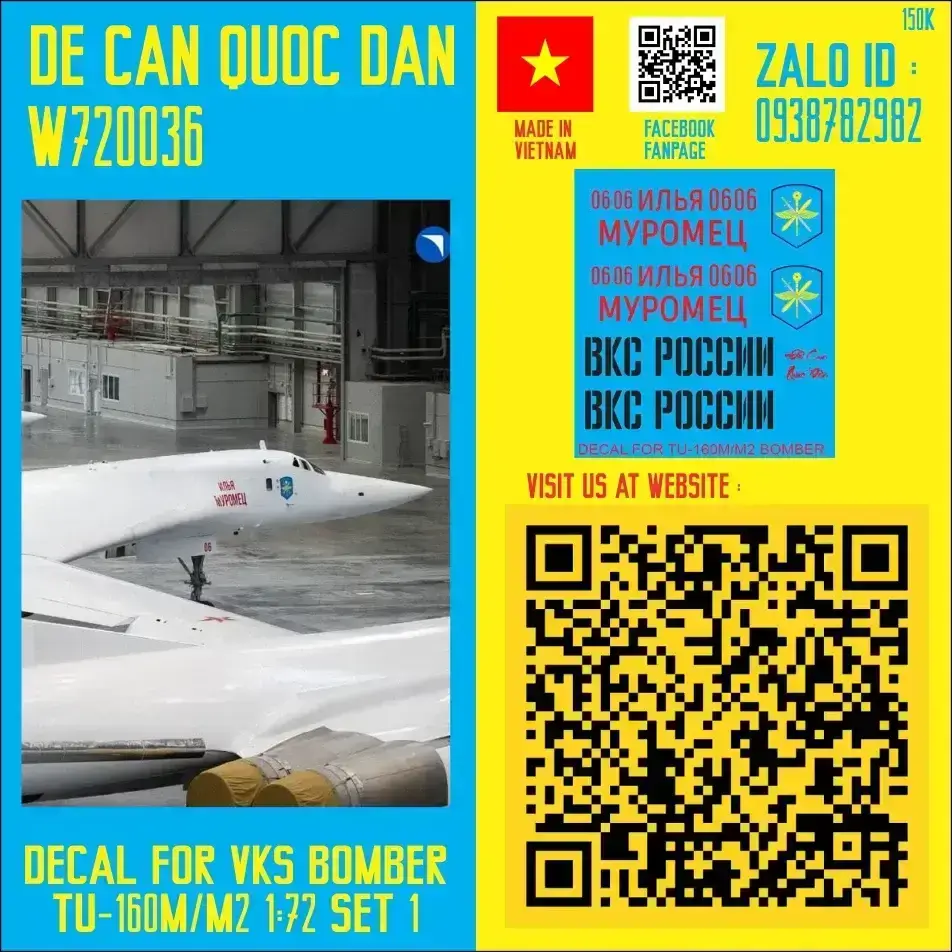 Decal Quốc Dân | 1:72 | DECAL FOR RUSSIA TU-160M/M2 HEAVY BOMBER SET 1