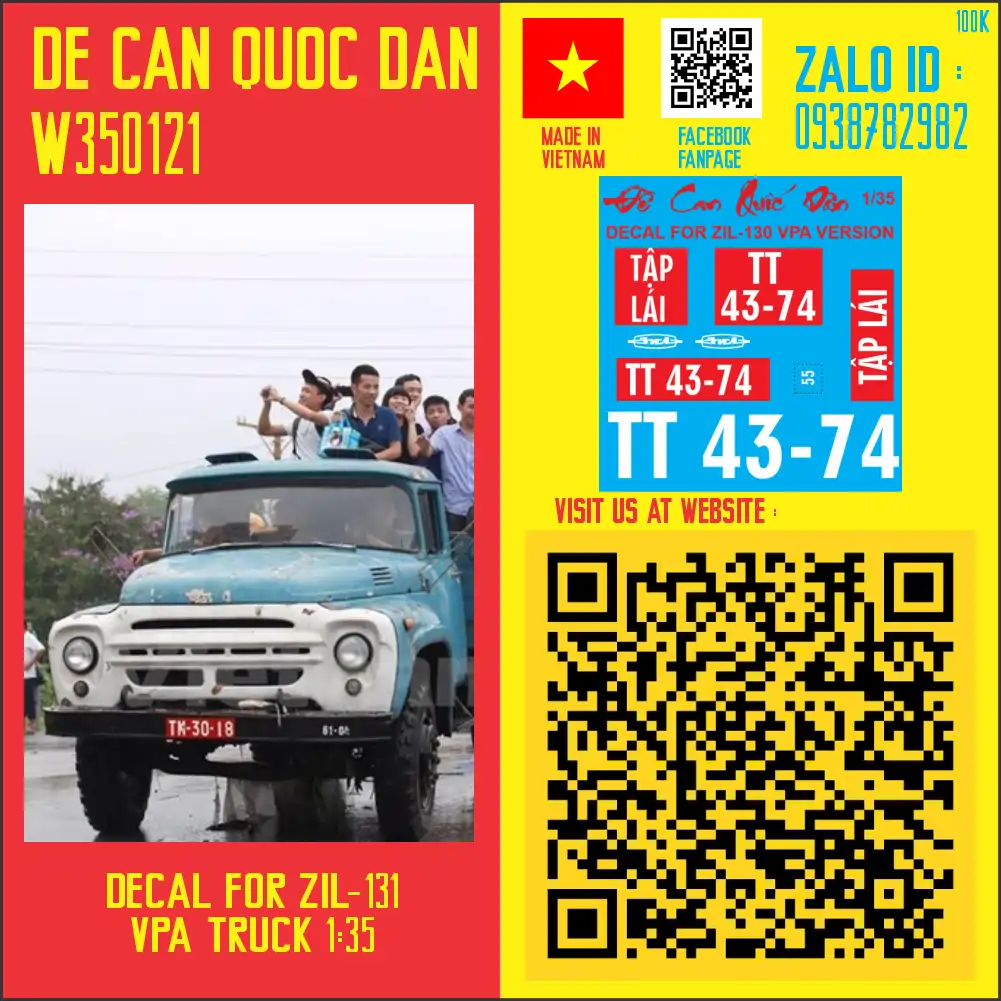 Đề Can Quốc Dân | 1:35 | Decal for Zil-131 Truck Việt Nam War
