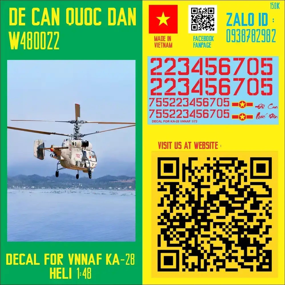 Đề Can Quốc Dân | 1:48 | Decal for KA-28 VNNAF