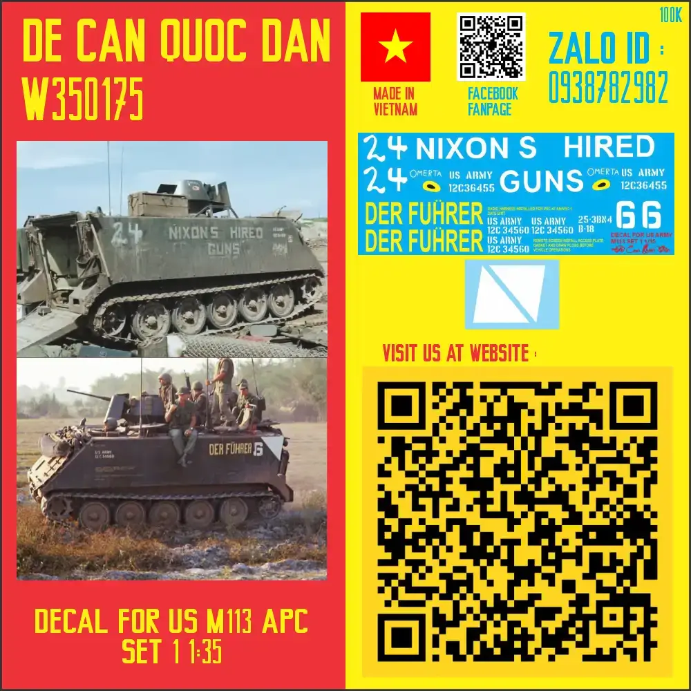 Đề Can Quốc Dân | 1:35 | DECAL FOR US M113 APC VIETNAM WAR SET 1