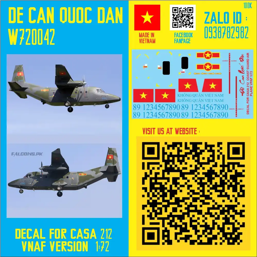Đề Can Quốc Dân | 1:72 | Decal for CASA 212 VNAF VERSION