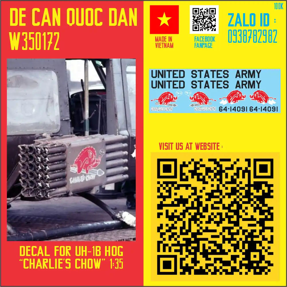 Đề Can Quốc Dân | 1:35 | Decal for UH-1B Gunship "Charlie's Chow"