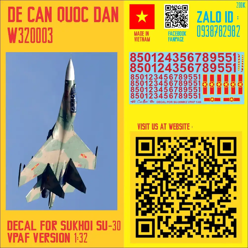 Đề Can Quốc Dân | 1:32 | Decal for VPAF SU-30MK2