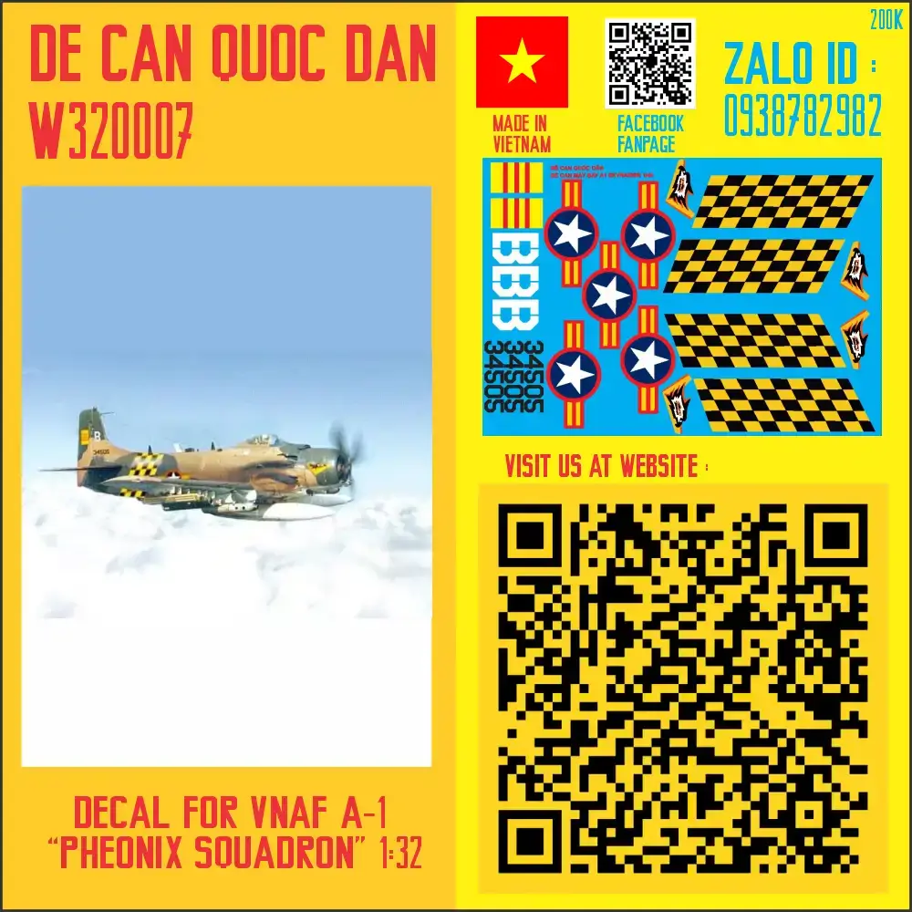 Đề Can Quốc Dân | 1:32 | Decal for A-1 Skyraider set 3
