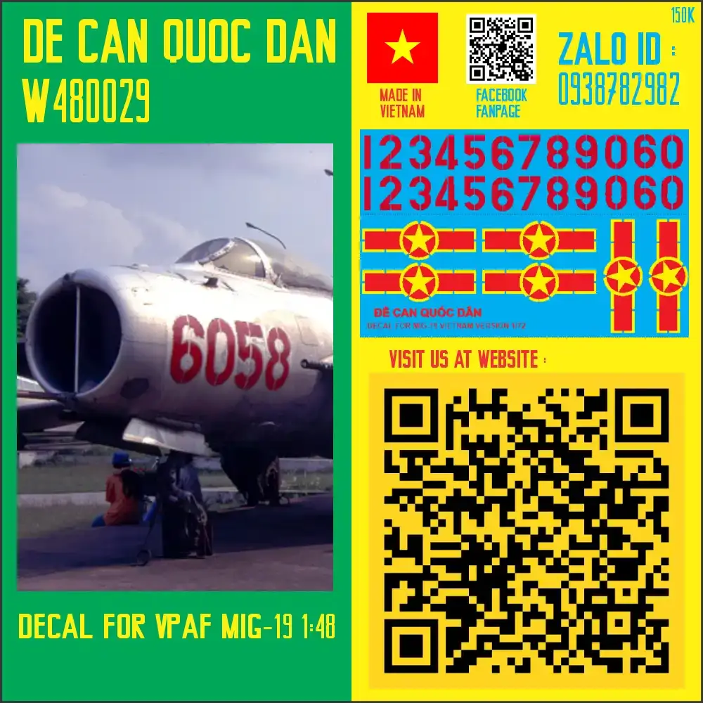 Decal Quốc Dân | 1:48 | Decal for VPAF MIG-19