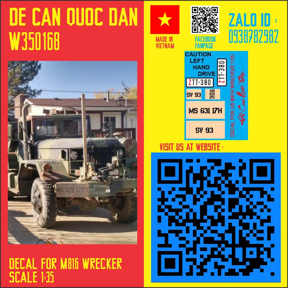 Decal Quốc Dân | 1:35 | Decal for US M816 WRECKER