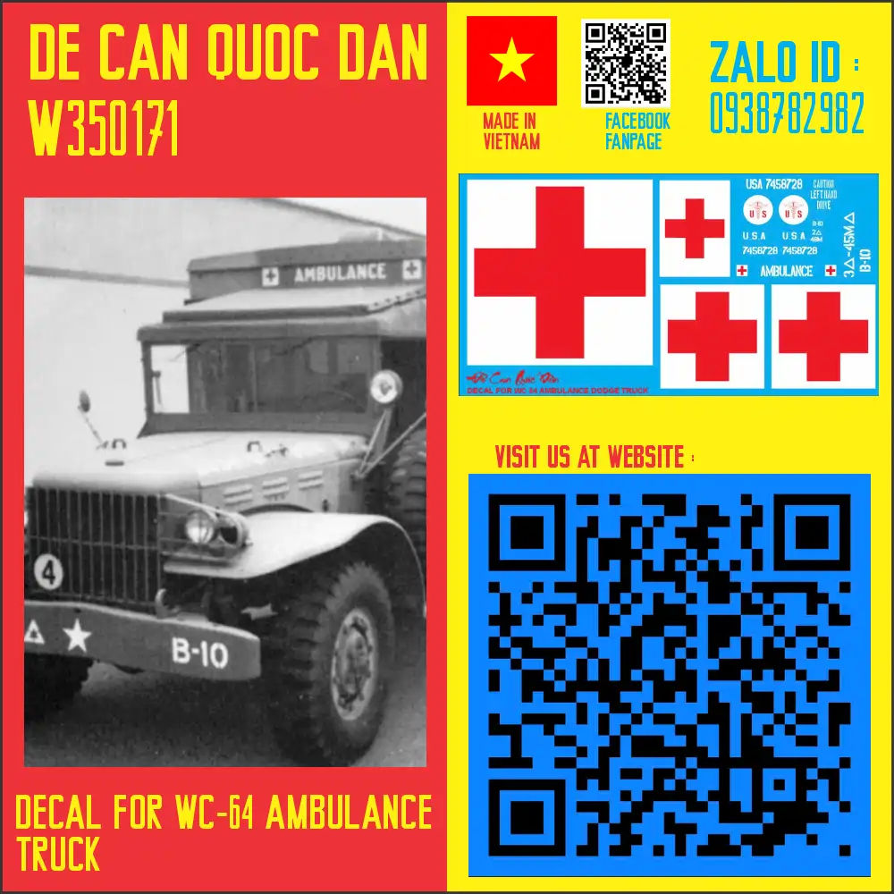 Decal Quốc Dân | 1:35 | Decal for WC-64 AMBULANCE TRUCK
