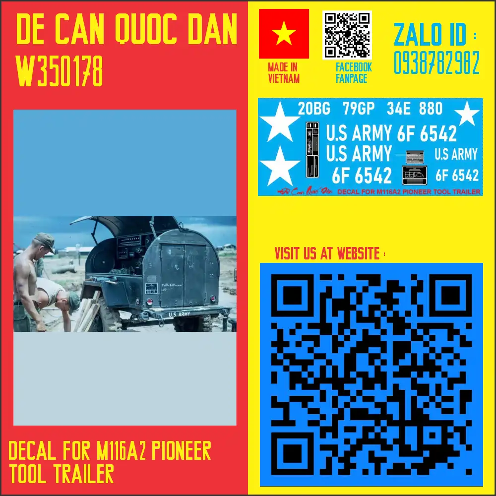 Decal Quốc Dân | 1:35 | Decal for M116A2 PIONEER TOOL TRAILER