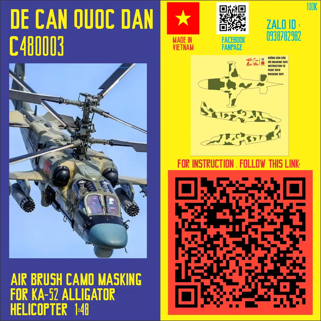 Decal Quốc Dân | 1:48 | Air Brush Camo Masking for KA-52 Alligator