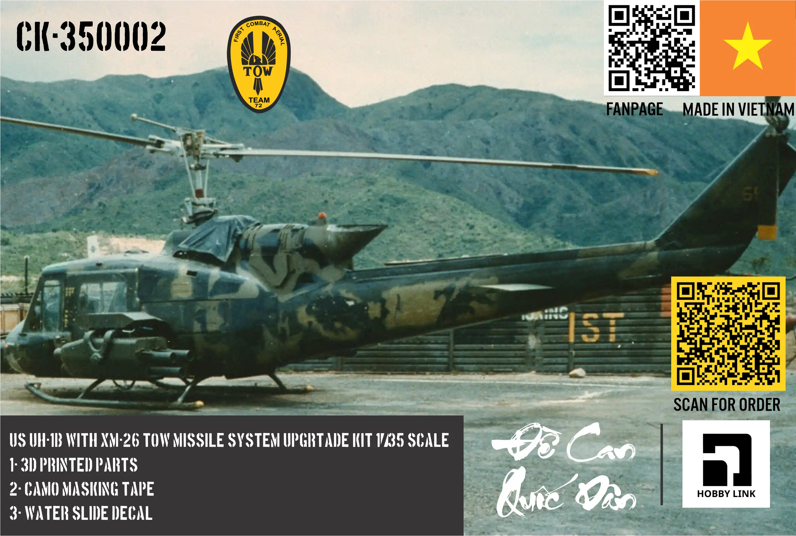 Đề Can Quốc Dân & Hobby Link | 1:35 | UH-1B WITH XM-26 TOW UPGRADE KIT